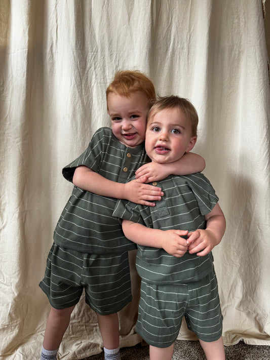 olive striped set
